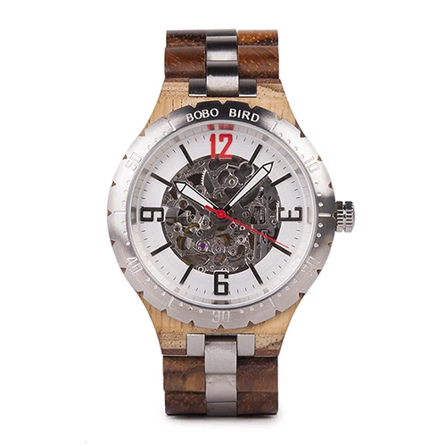Zebarwood 43mm Роскошные Механические Мужские часы BOBO BIRD, водонепроницаемые, нержавеющая сталь, автоматические часы relojes automaticos de hombre - Цвет: Zebarwood 43mm