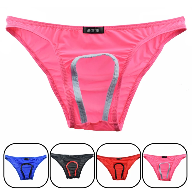 Сексуальные мужские трусы из ледяного шелка с открытым мешочком гладкие дышащие