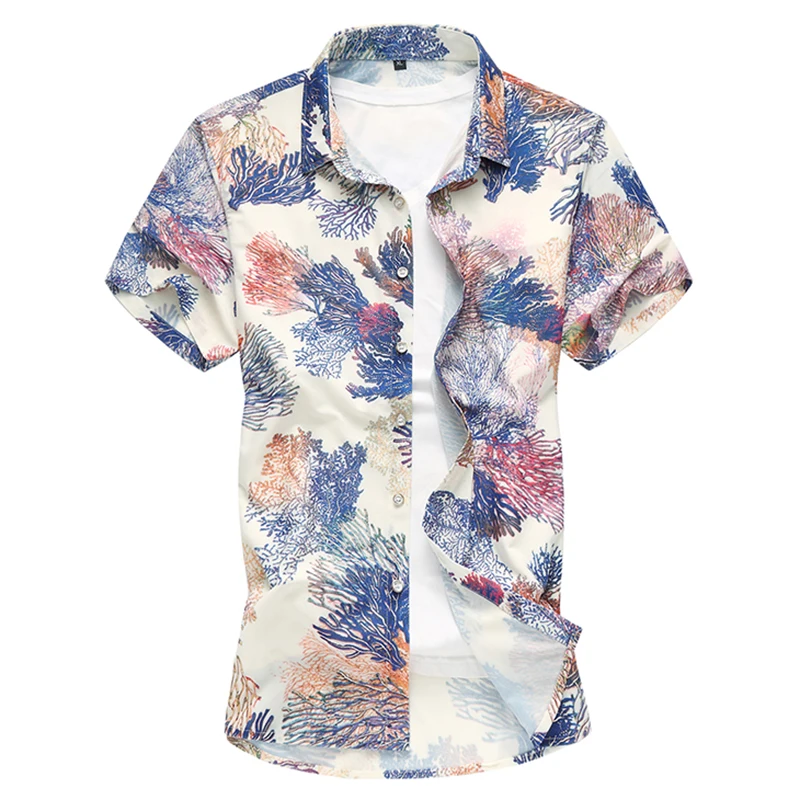 Plus 7XL 2020 New Floral Print Hawaiian Casual Shirt Brand Clothing Short Sleeve Men Fashion Camisa Social Slim Masculina 