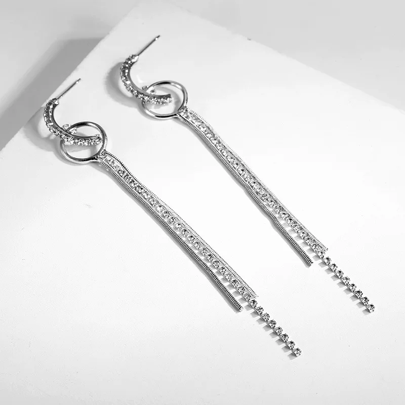 Роскошные длинные серьги с бахромой цвета золото и серебро с камнями ринестон для женщин, свадебных украшений, подарков на вечеринку.