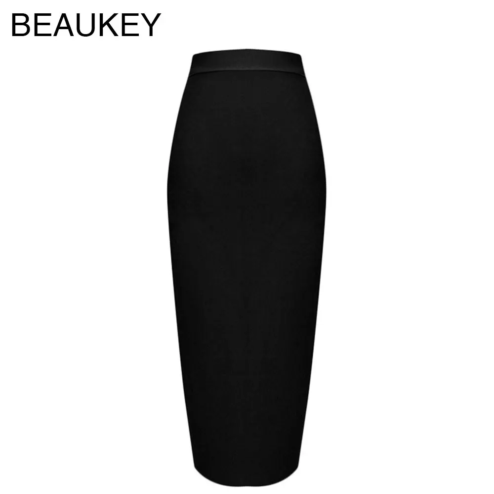 Женская юбка карандаш с разрезом BEAUKEY черная обтягивающая до середины икры