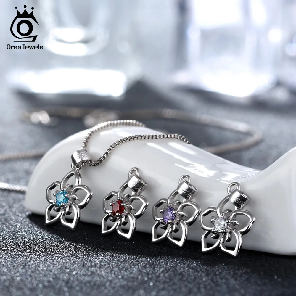 ORSA JEWELS Подлинная 925 пробы Серебряный набор украшений для женщин полый цветок форма AAA прозрачный фиолетовый синий красный CZ Ювелирные изделия SS22