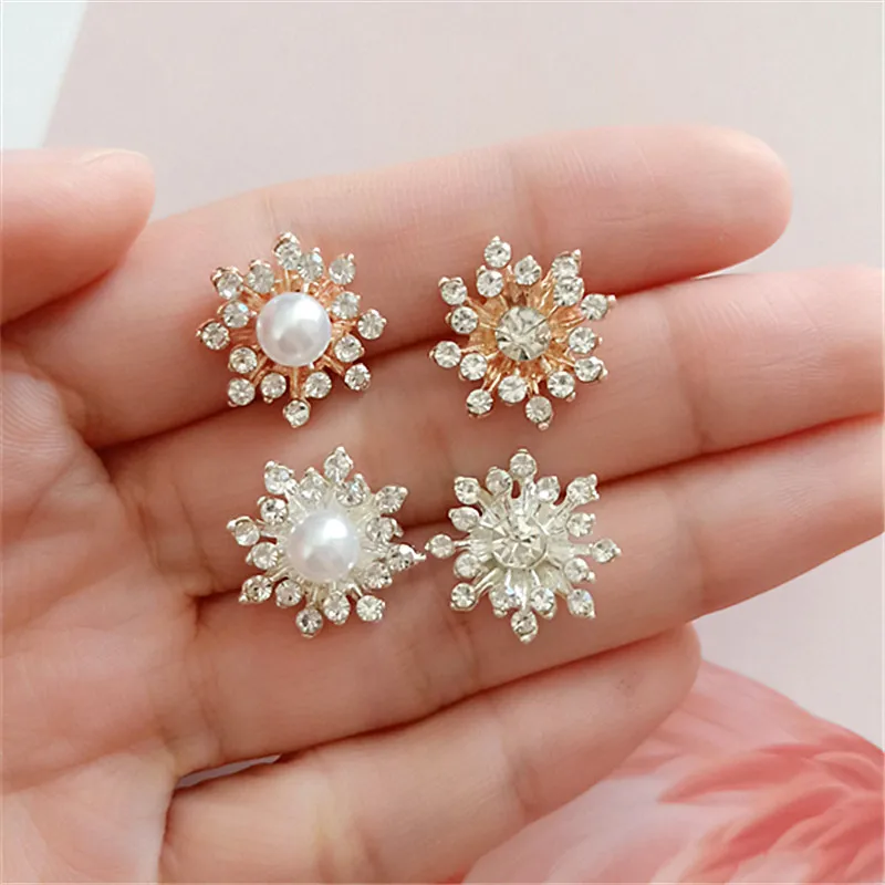 50PCS 17mm Gold/silver color  Imitation Pearl Crystal Flower charm for DIY Wedding Jewelry Pendant Jewelry Accessory Findings
