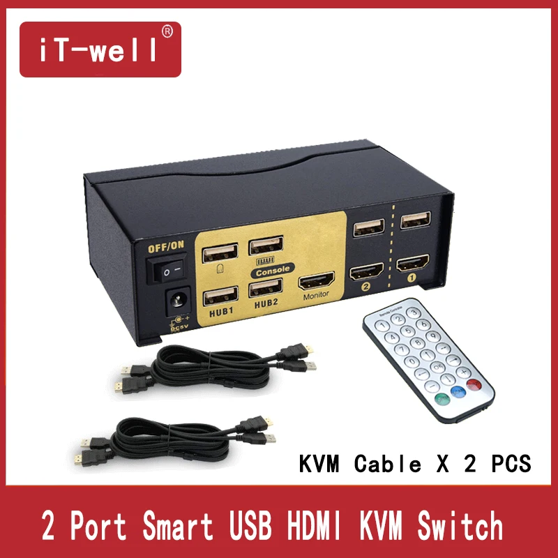 KVM переключатель 2 порта USB HDMi коммутатор для двойного монитора клавиатура мышь с 2 KVM КАБЕЛЬ