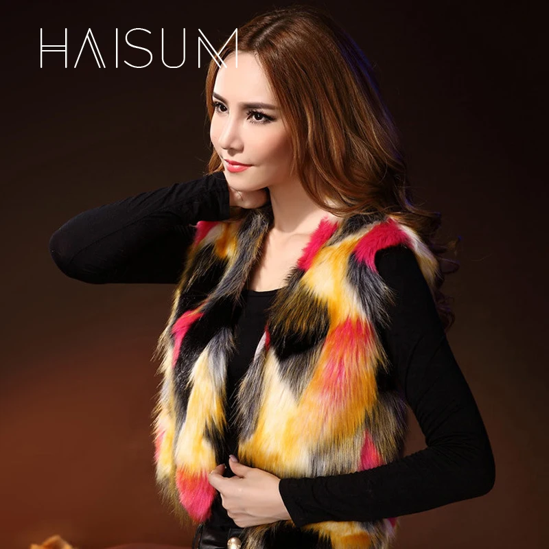 Женский жилет из искусственного меха зимний теплый короткий смешанных цветов с