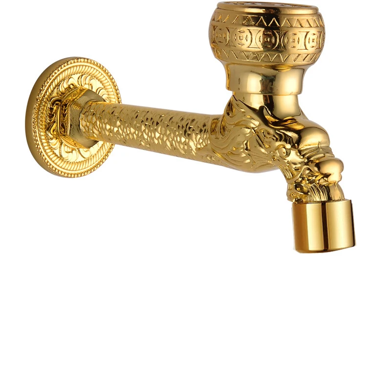 

Gold Antique Brass Dragon Carved Faucet Washing Machine Tap Multi-functions Tap Bathroom Cold Water Faucet Single Handle Bibcock