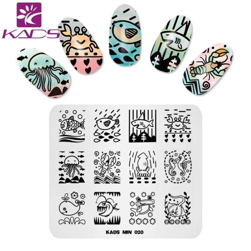 KADS MIN 020 Stamp Ocean Style Lovely Cartoon Aquatic Creatures Template Stencil Beauty Tools Nails Plate|nail stamp plate|stamp platenail |