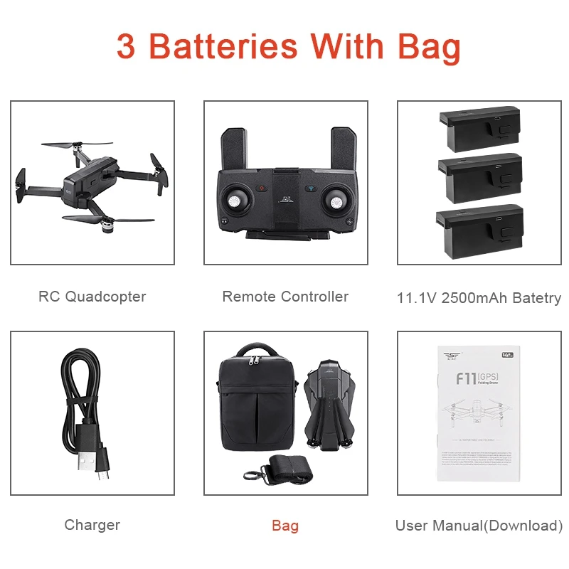 3 battery with bag SJRC F11 PRO gps 5G Wifi 500m FPV с 2K широкоугольной камерой 28 минут время полета бесщеточный складной Радиоуправляемый Дрон Квадрокоптер RTF - Цвет: 3 battery with bag