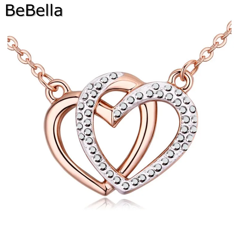 BeBella двойное сердце кулон ожерелье розовое золото цвет покрытый модные ювелирные