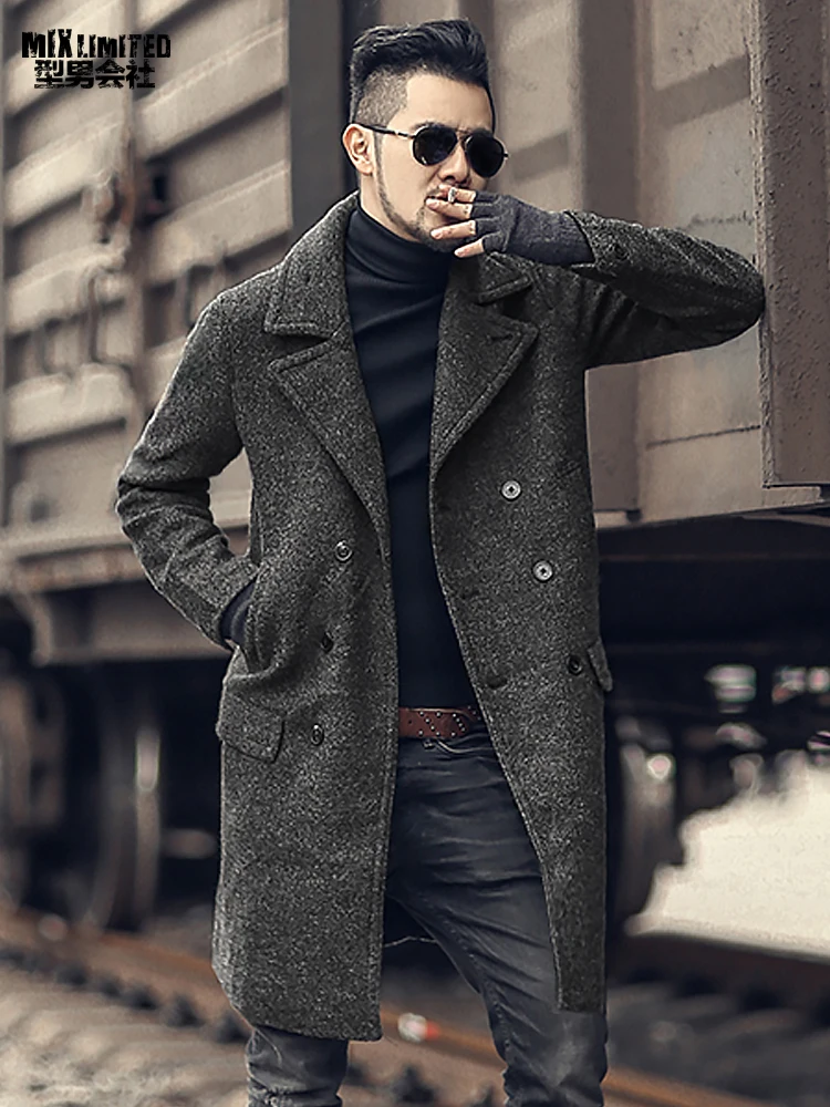 Мужская Новая Зимняя шерстяная двубортная куртка metrosexual man длинное пальто
