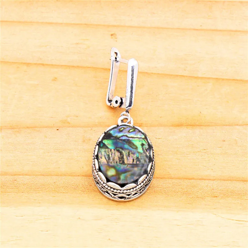 Oval Shell Earrings Vintage Flower Pendant Antique Silver Plated Double Layer Part For Women | Украшения и аксессуары