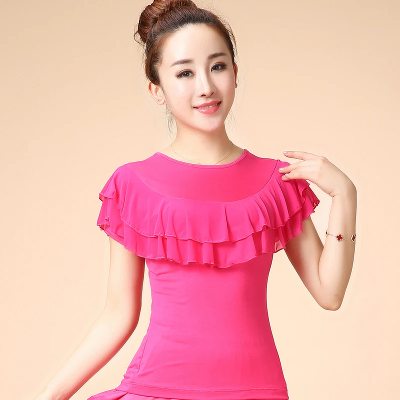 Топ женский для бальных танцев тренировочный топ с круглым вырезом