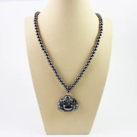 magnetic hematite round beads beaded necklace with buddha pendant black pendant necklace religious jewelry