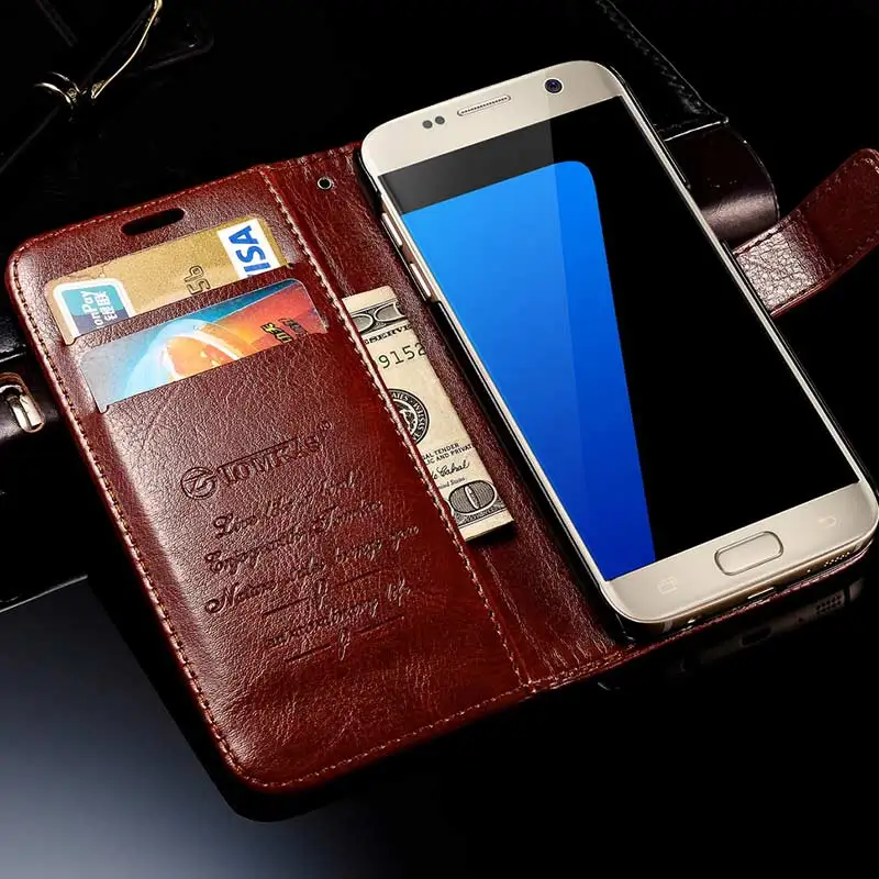 Флип кожаный чехол для samsung Galaxy S7 G9300 футляр кошелек телефона края чехлы с