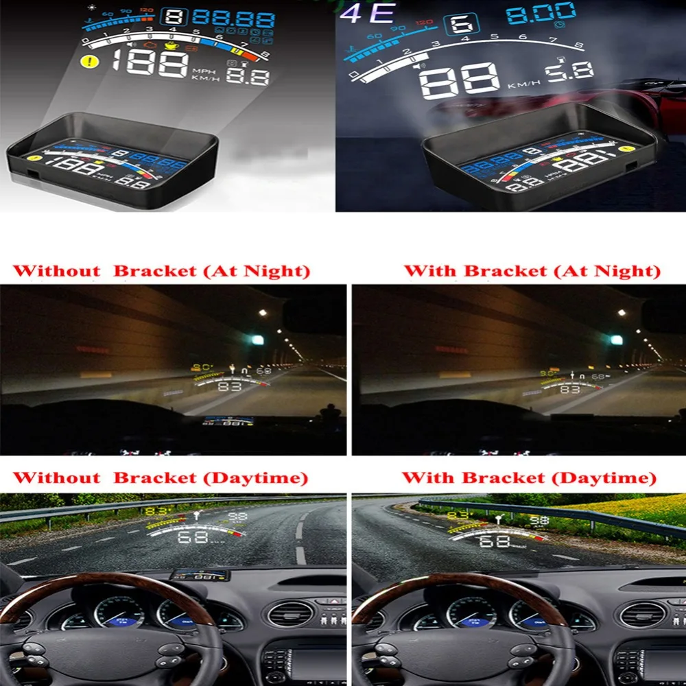 5," 4E OBDII Автомобильный HUD OBD2 порт дисплей Windows экран скорость Предупреждение лобовое стекло проектор сигнализация