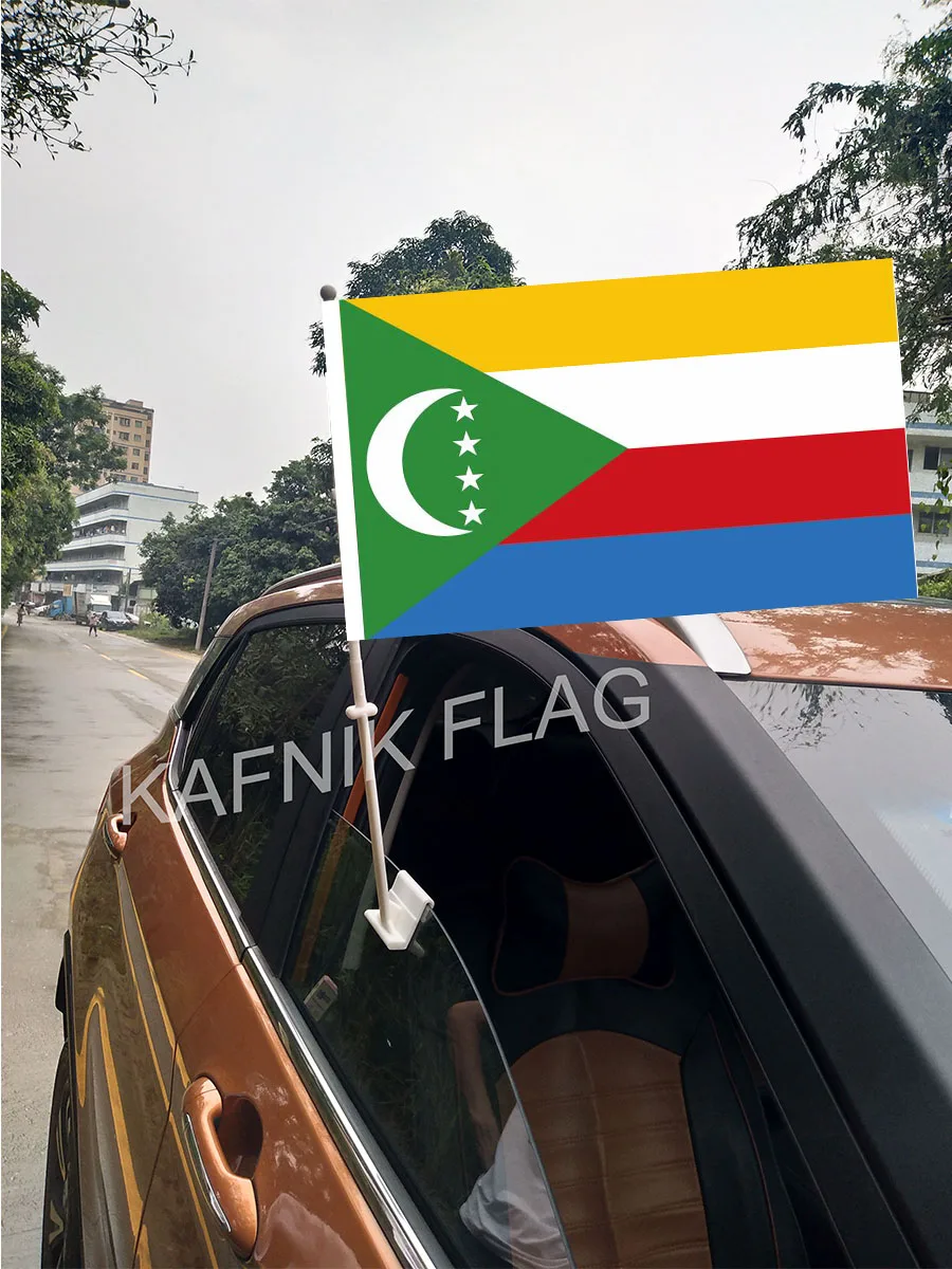 

KAFNIK,30*45CM Comoros Window Car Flags and Banners Countries World Custom Flags with 43/52cm flagpole for car decoration