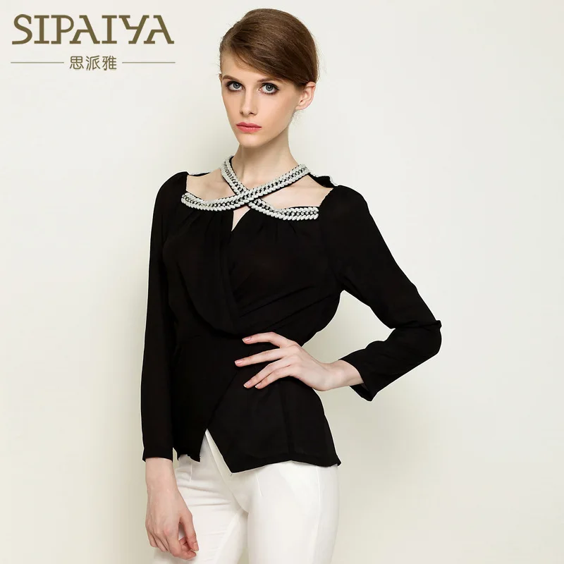 

New autumn new women s wear long sleeve nailed pearl Chiffon shirt slim shirt wholesale