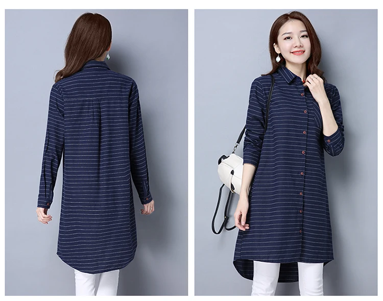В полоску средней длины Для женщин рубашка Новинка 2017 года для отдыха Весна