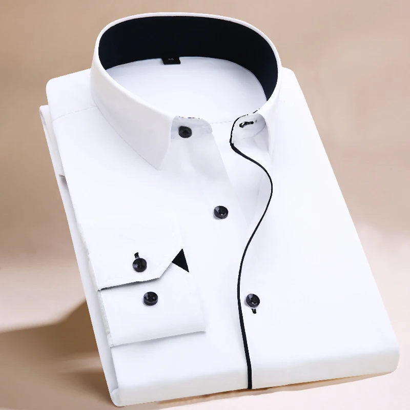 New Long Sleeve Shirt Men White Striped Twill Brand Clothing Casual Mens Dress Shirts Camisa Masculina Chemise Homme | Мужская одежда