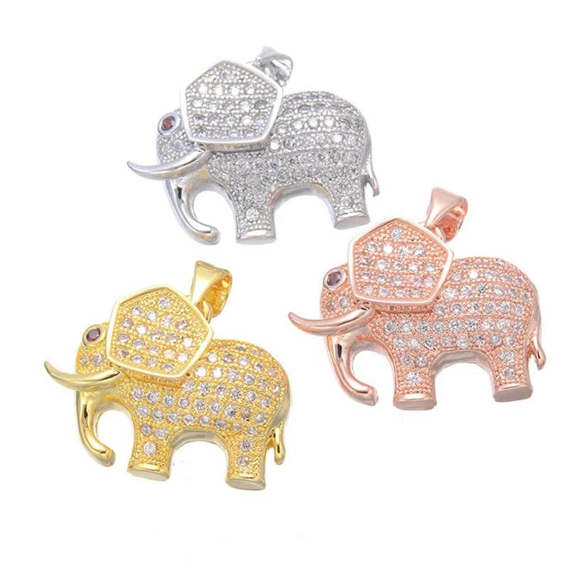 

JUYA 2022 Trendy DIY Jewelry Findings Elephant Charm Pendant Cubic Zirconia Micro Pave Neckalces Pendants For Necklace Making