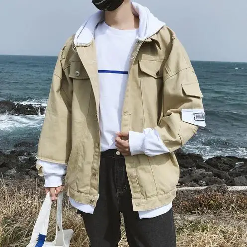 Мужская джинсовая куртка в Корейском стиле Повседневная ветровка хип-хоп джинсы