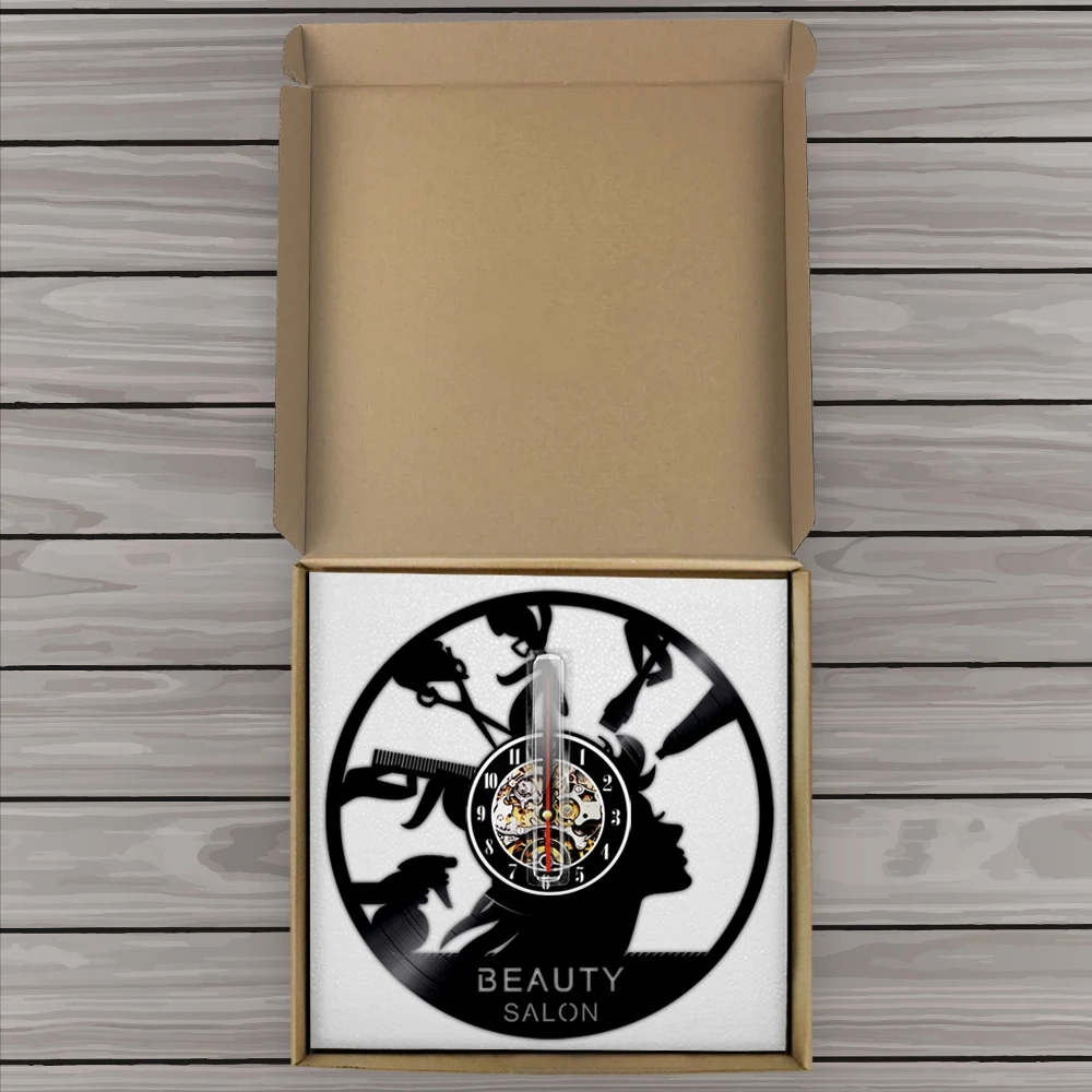1Piece Beauty Salon Vinyl Record Wall Clock Creative Timepiece Modern Art Barber Shop Gift Decor 3D | Дом и сад
