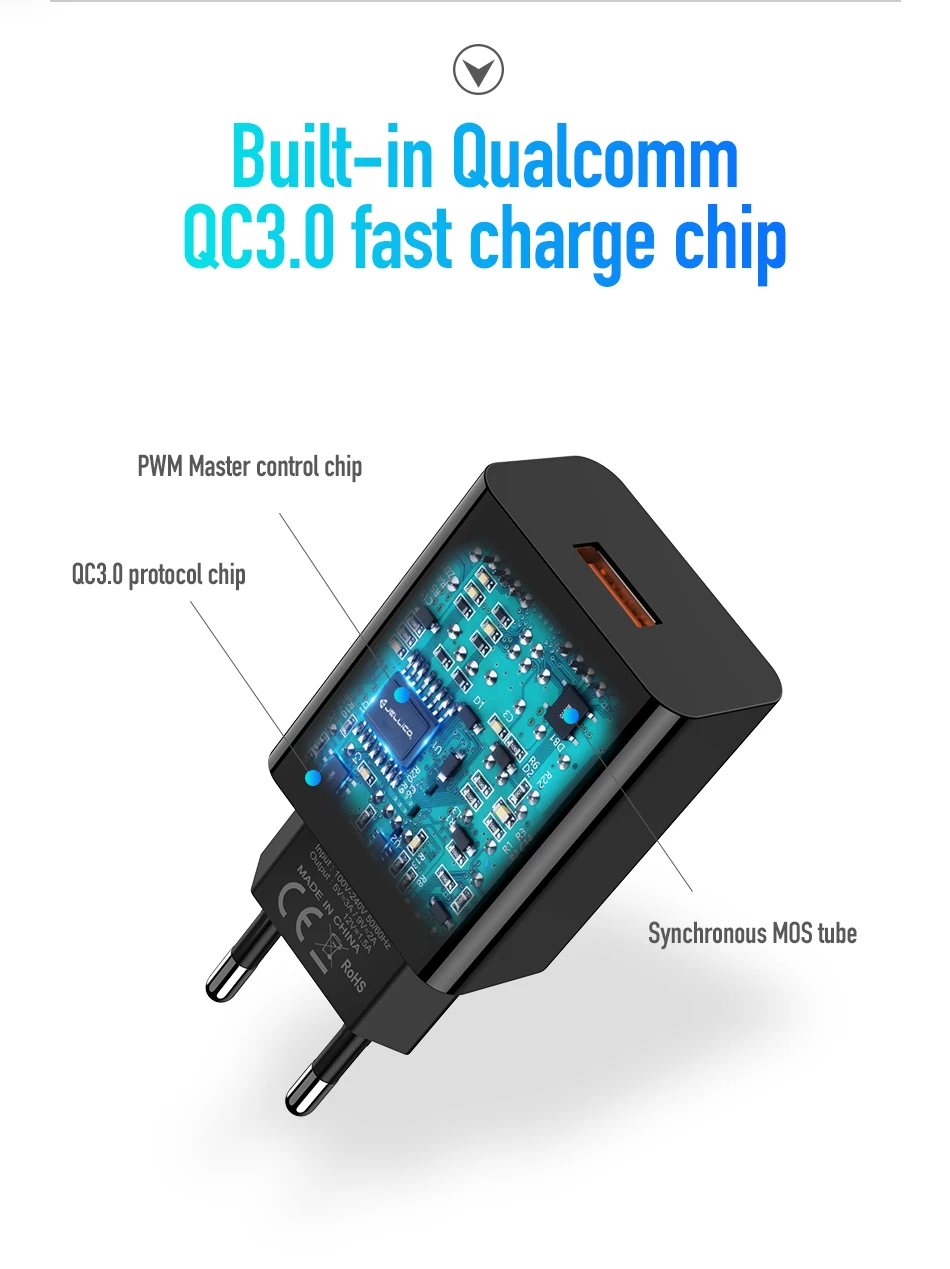Jellico 18 Вт Быстрая зарядка 3,0 Быстрая зарядка для мобильных телефонов usb настенное зарядное устройство ЕС адаптер для iphone samsung S9 Xiaomi Mi 8 huawei mate