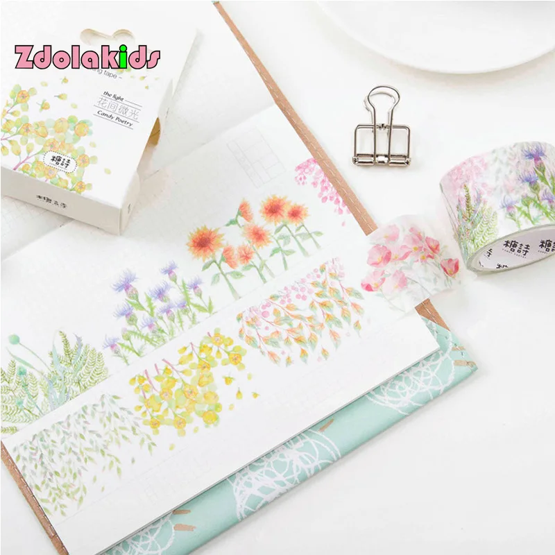 3 см x 5 м цветочный Васи клейкие ленты Diy украшения для Скрапбукинг маскирования клейкие ленты клей клейкие Ленты Kawaii канцелярские