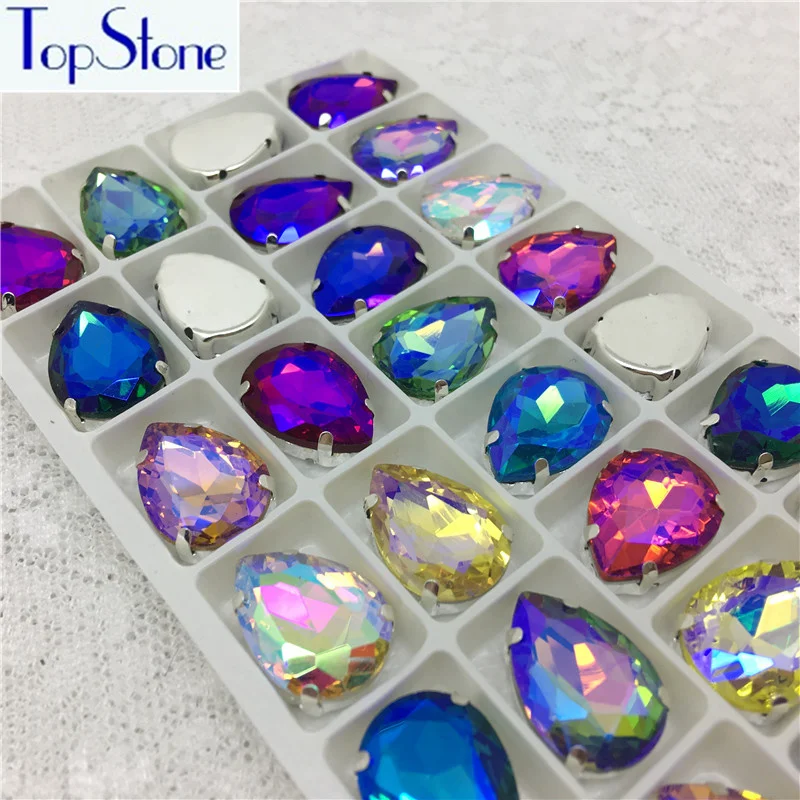Glass Crystal Teardrop Droplet Sew On Rhinestones With Silver Claw Setting All AB Colors Sew-On Stone 10x14~20x30MM | Дом и сад