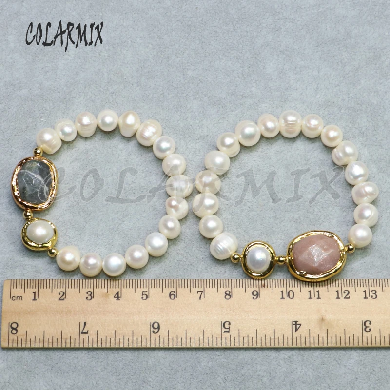 

5 pieces freshwater pearl bracelets beaded pearl jewelry double stone wholesale jewelry crafted bracelets for women 9098