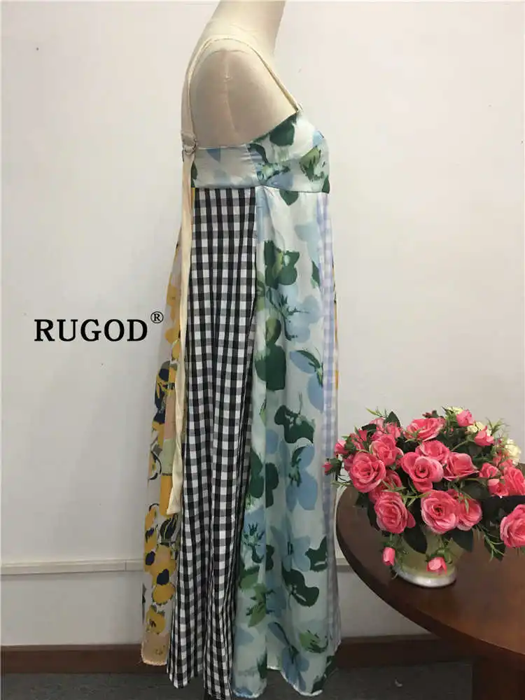 RUGOD модное пляжное длинное платье в стиле пэчворк женское корейское шикарное платье на бретельках с открытой спиной Платья для вечеринок vestidos винтажные платья