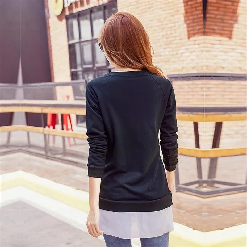 2017 плюс Размеры футболка Осенне-зимняя Дамская обувь с длинными рукавами более