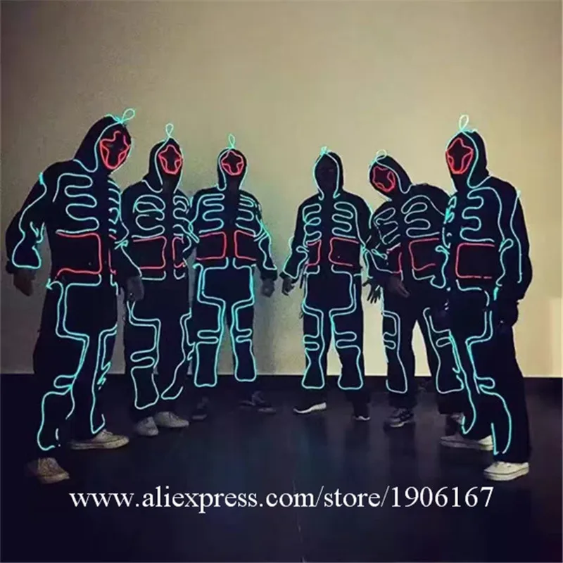 Светодиодные костюмы на Хэллоуин светящиеся светящаяся мужская одежда с