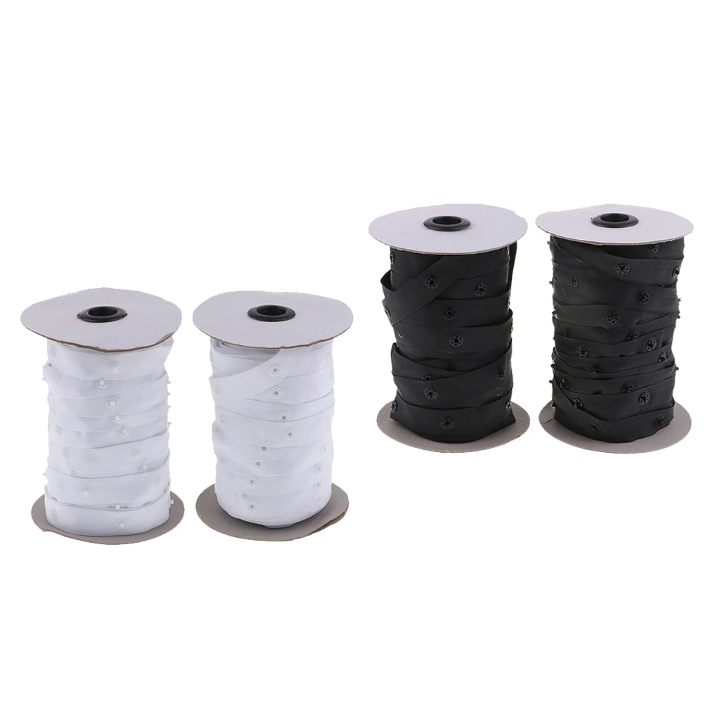 

2 Pairs 50 Yards Resin Button Snap Tape Polyester Twill Sewing Duvet Cover Coat Fasteners