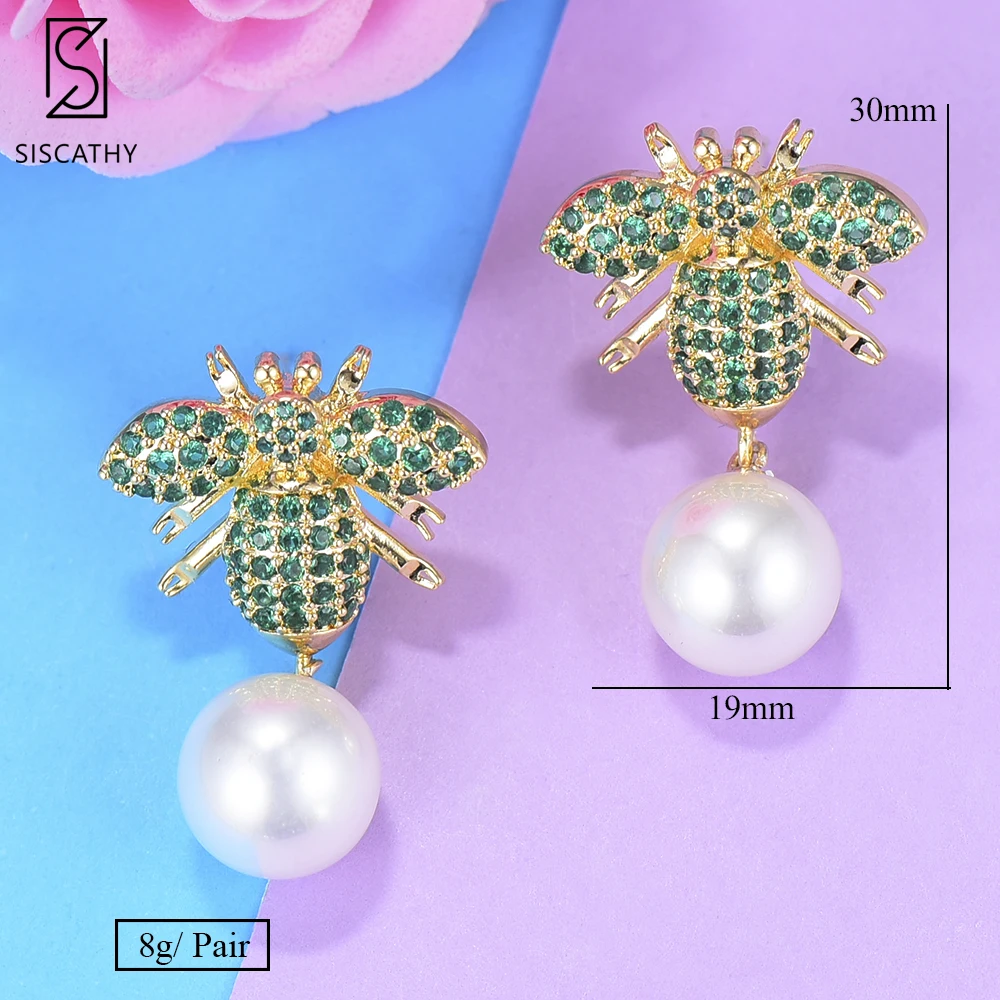 

SISCATHY Top Quality Charms Simulated Pearl Earrings Jewelry Rhinestone Full CZ Crystals Earrings For Women Fashion Jewelry