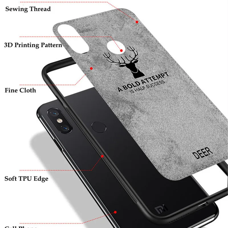 Luxury Cloth Texture 3D Christmas Deer Phone Case For Xiaomi Note 5 Pro Mi8 Vintage Leather Soft TPU Back Cover Redmi MI 8 |