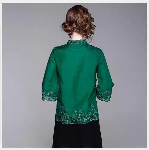 Женская рубашка 2018 новый летний китайский стиль Slim Fit Solid embroiding Top верхняя одежда