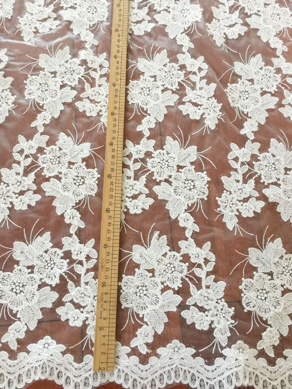 

1 yard tiny pearl beaded 3D flower lace fabric in off white, haute couture wedding dress bridal gown fabric by yard 135 cm wide