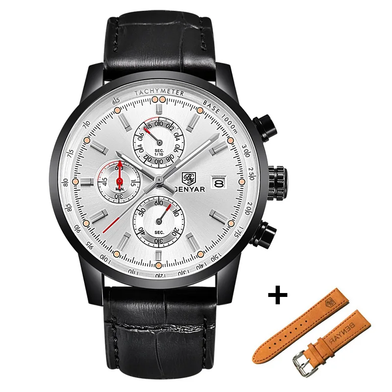 L Black Black White BENYAR часы мужские роскошные брендовые кварцевые часы модные часы с хронографом Reloj Hombre спортивные часы мужские часы Relogio Masculino - Цвет: L Black Black White