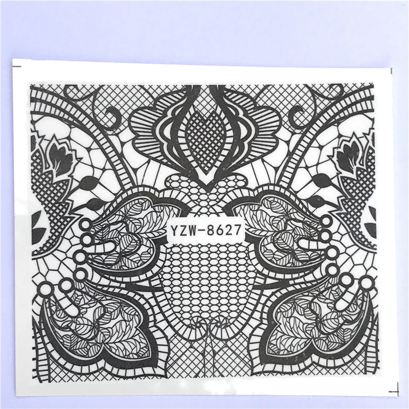 1 лист черных наклеек для ногтей Водные Переводные Наклейки кружевные цветы