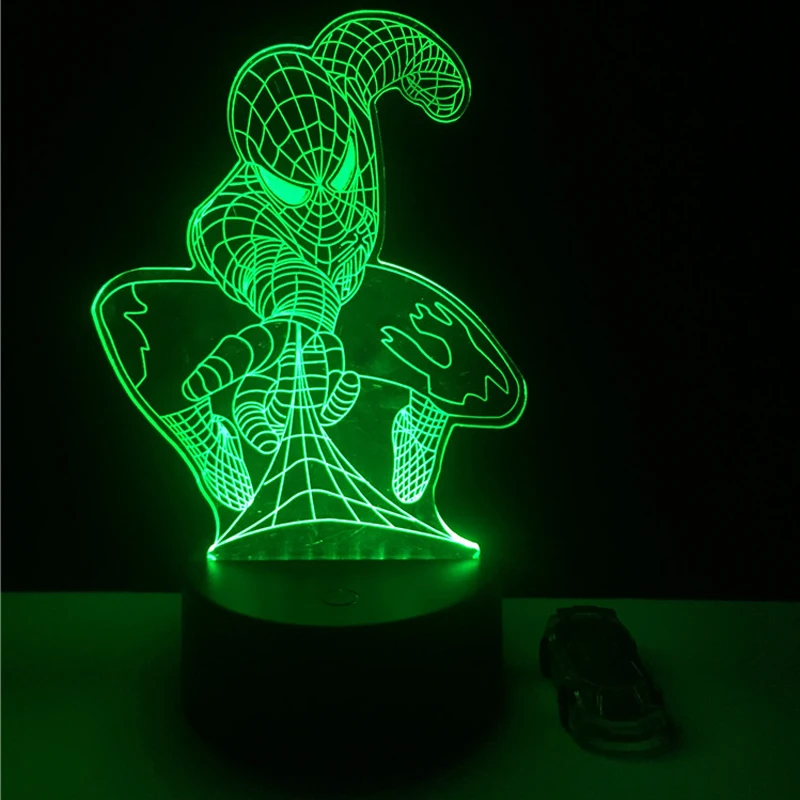 Spiderman 1 Человек-паук, железный человек, Халк, Бэтмен, Америка, капитан, 3D лампа, фильм, герой, домашний стол, декоративный USB иллюзия, Ночной светильник, детская игрушка, подарок - Испускаемый цвет: Spiderman 1
