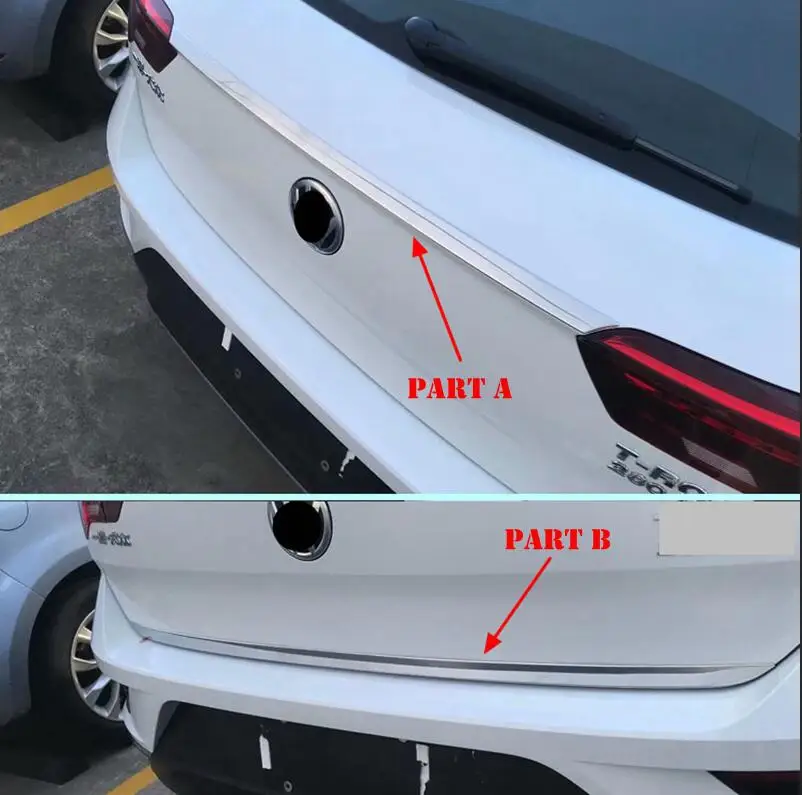 PART A and B 2PCS Нержавеющая сталь для Volkswagen T-Roc T Roc Задняя Крышка багажника двери прокладка стример декоративная накладка - Цвет: PART A and B 2PCS