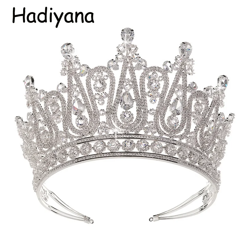 Hadiyana Роскошная Серебряная большая корона, свадебная диадема, украшение для волос, повязка на голову, Свадебные короны для женщин, HG6051