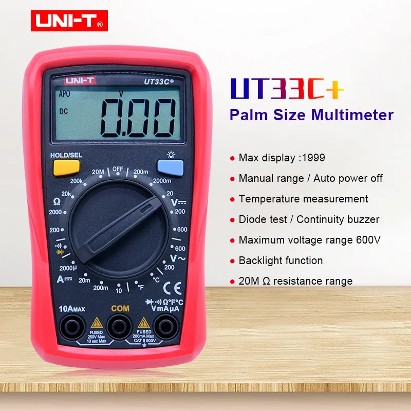 Цифровой мультиметр UT33C + размера ладони постоянный ток Вольтметр постоянного