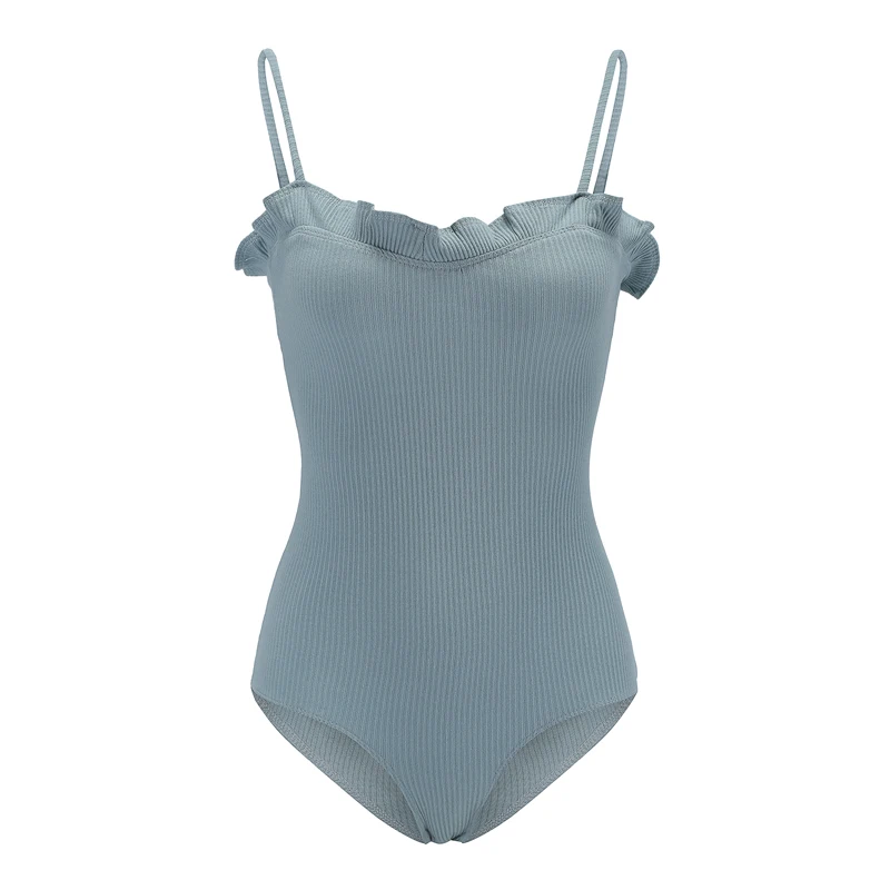 light blue Для женщин с оборкой в рубчик на бретельках боди - Цвет: light blue