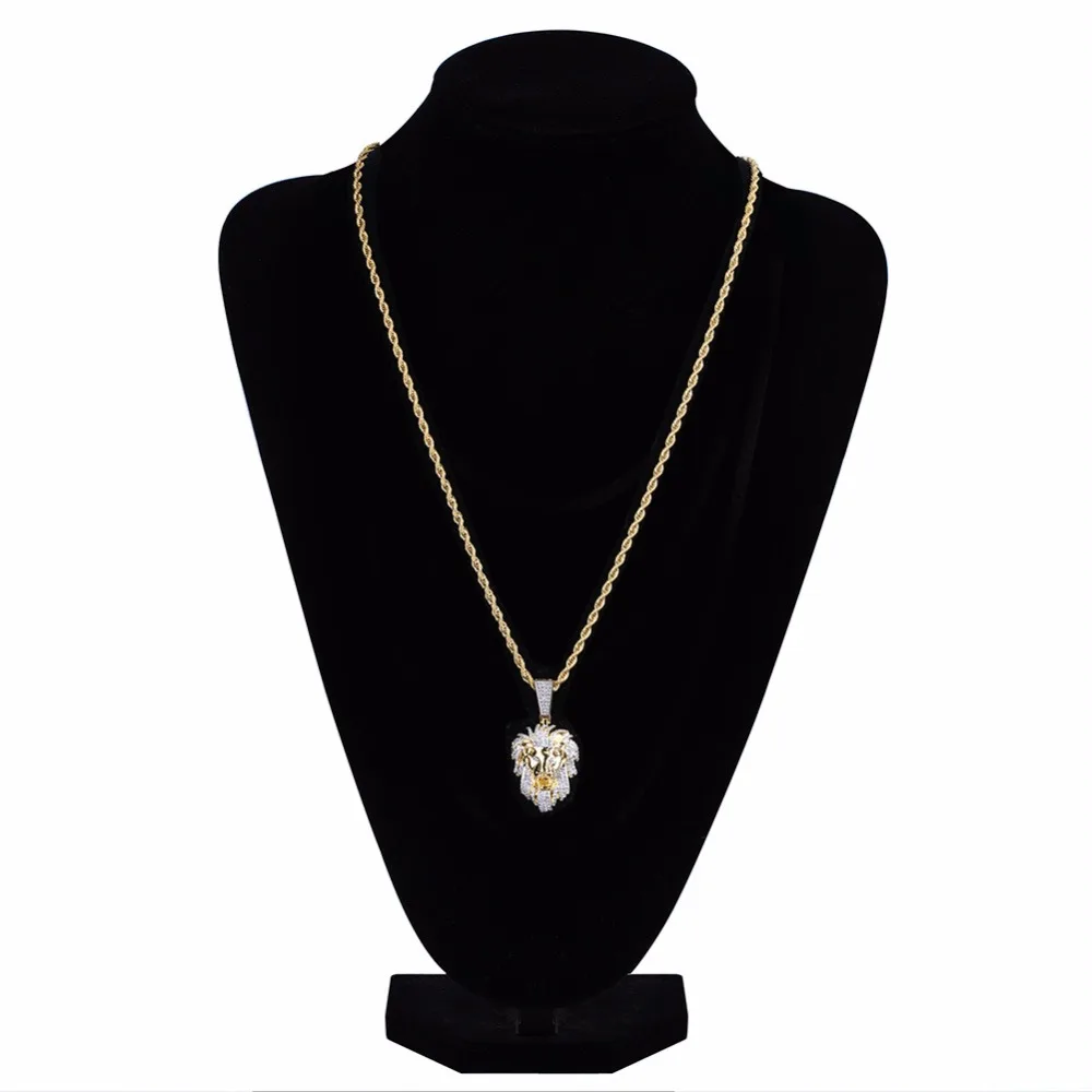Bling Золотое Животное Лев мужские печатки подвески ожерелья микро проложили CZ