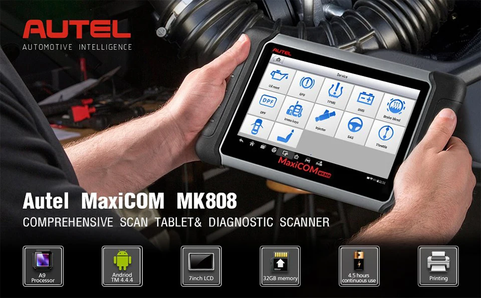 Autel MaxiCOM MK808 инструмент диагностики 7-дюймовый ЖК-дисплей Сенсорный экран Swift Диагностика Функции EPB/IMMO/DPF/SAS/TMPS же как MX808