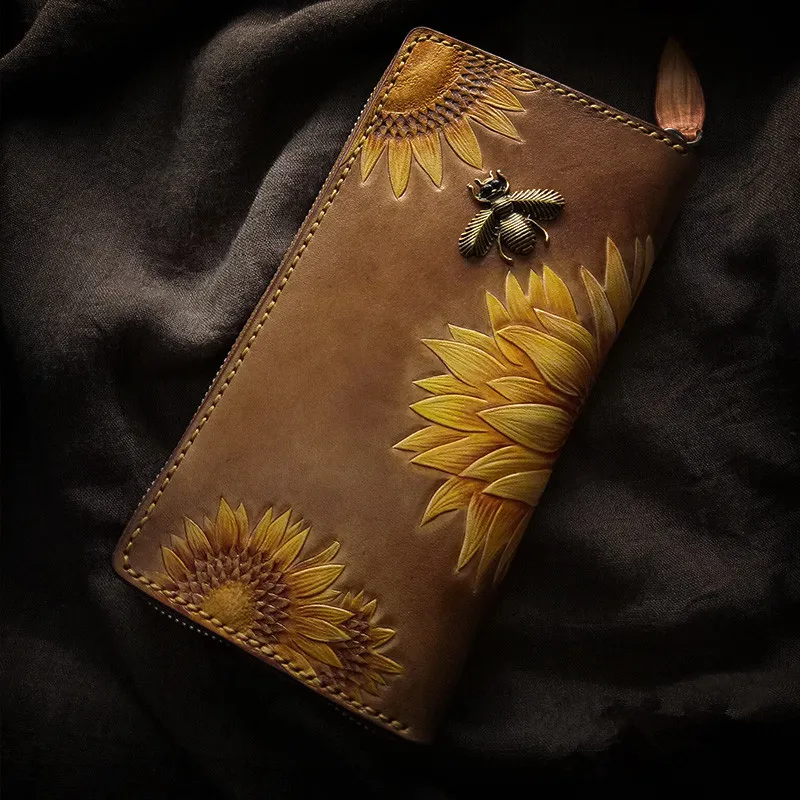 Индивидуальные кошельки ручной работы женский длинный клатч с резьбой в виде