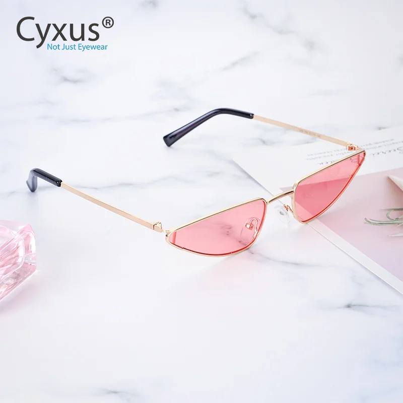 Cyxus Ретро Винтажные узкие кошачий глаз солнцезащитные очки для женщин очки металлическая рамка-1998