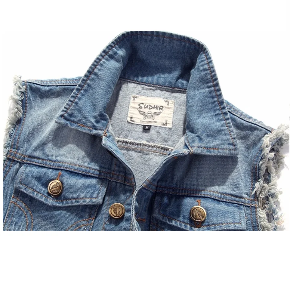 Для мужчин джинсовый жилет весна и лето-осень без рукавов в ковбойском стиле